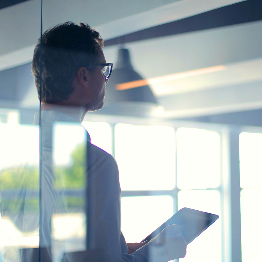 man presenting in office