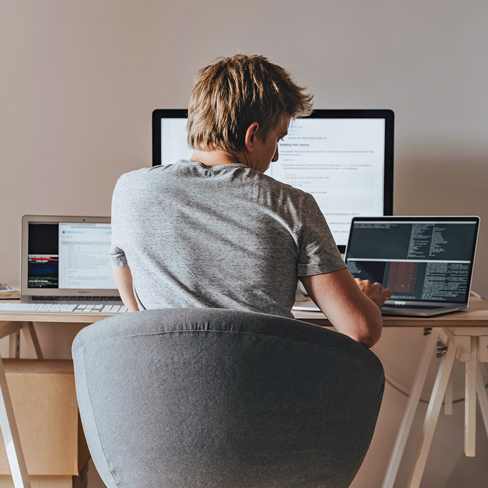 man working from home